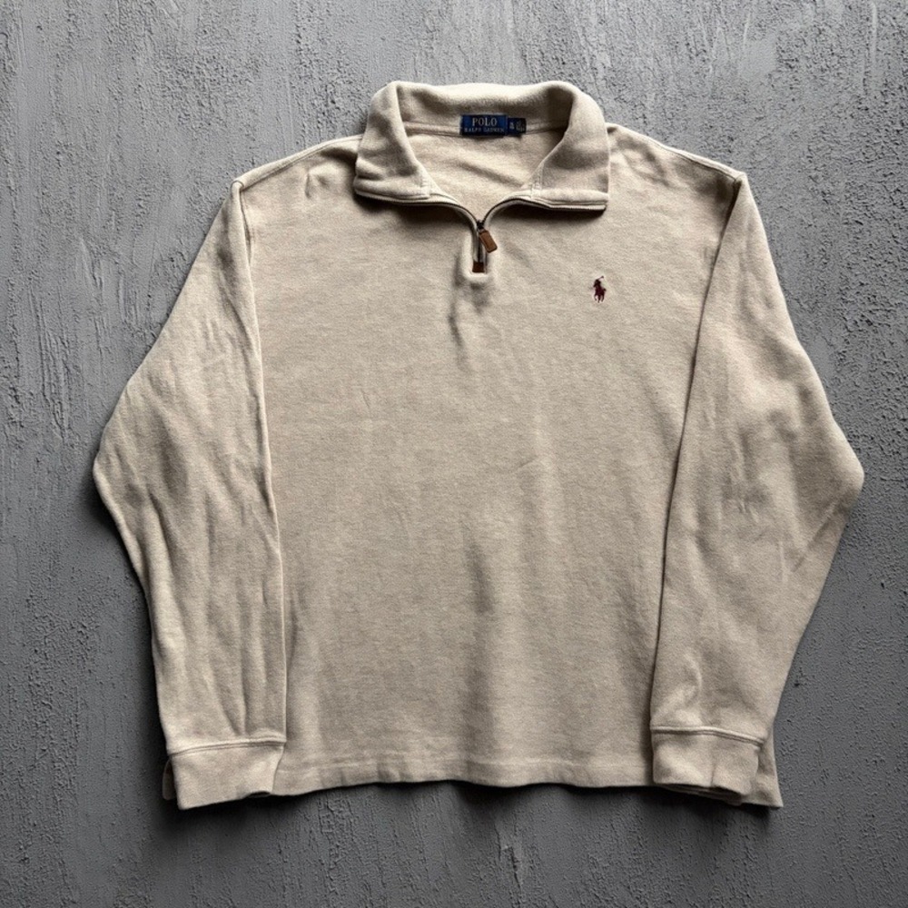 Vintage Polo Ralph Lauren 1/4 Sweatshirt XL Beige Sweater Preppy